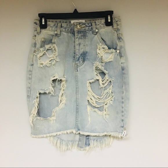 One Teaspoon | 2020 Distressed Denim Mini Skirt 27 - Picture 3 of 8